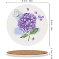 thumbnail image 3 of Round Drink Coasters 2 Pcs Purple Hydrangea Flower Absorbent Ceramic Coaster with Cork Base for Coffee Cups Housewarming Gift for Home Decor, 3 of 6