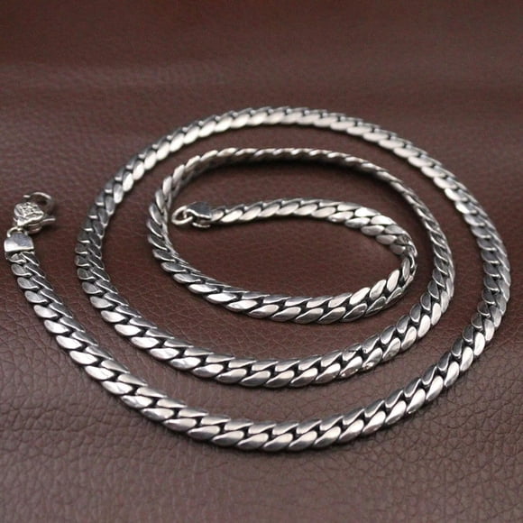 HOOUN Solid 925 Silver Chain Men 5mm Flat Curb Link Necklace 41-42g/23.6inch