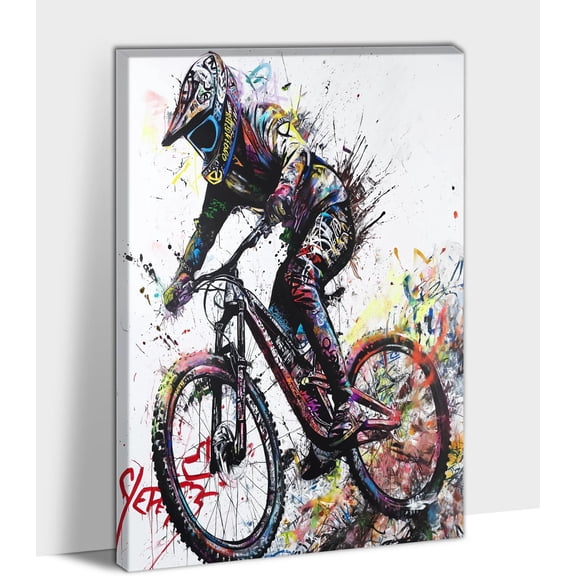 Banksy Street Graffiti Canvas Print Wall Art, Modern Mountain Biker Graffiti Canvas Picture Art for Living Room Office Wall Decor, Graffiti Decoration Unframed Artwork, Bedroom Decor for Men