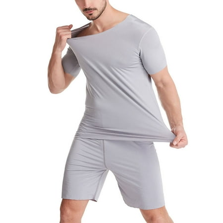 

UKAP Mens Satin Pajamas Set Classic Short Sleeve and Shorts Sleepwear Pjs Set