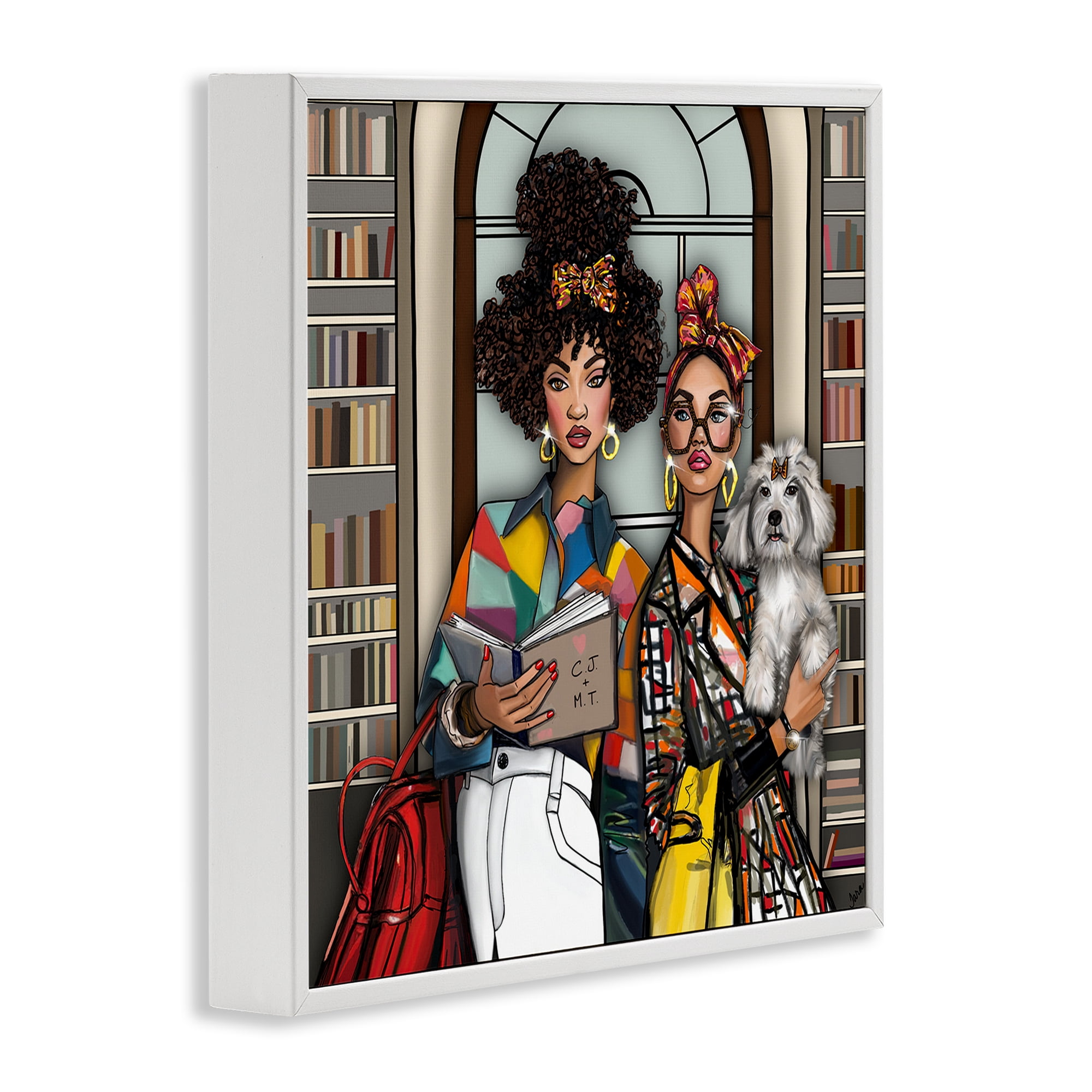 Stupell Industries Bookish Girls at Library White Framed Giclee Art, design by Tara Boone