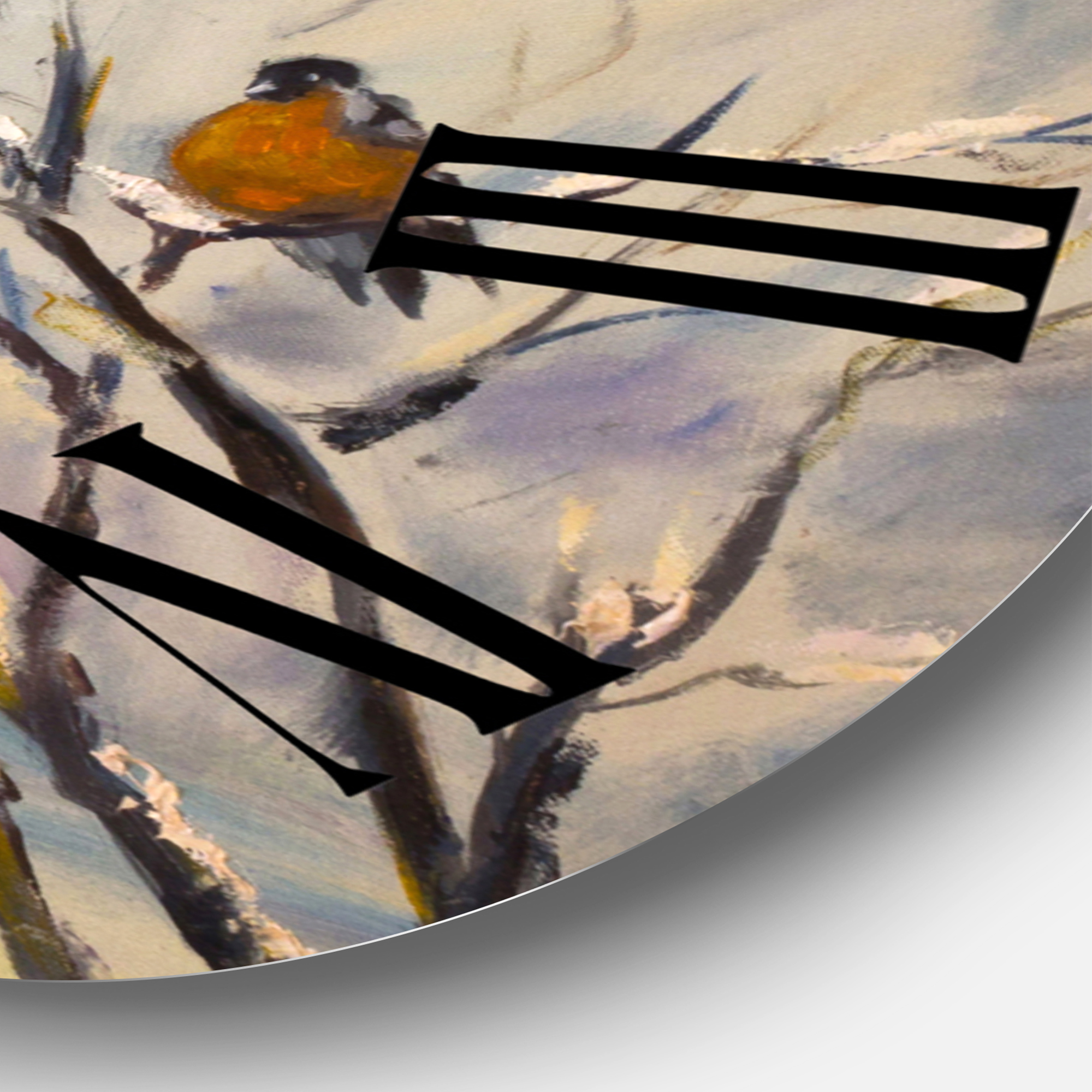 Designart 'Rustic Birds On A Tree In Winter Village' Farmhouse Wall Clock