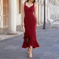 thumbnail image 4 of Vedolay Dresses For Women 2023 Women's Plus Size V Neck Sleeveless Contrast Mesh Evening Midi Dress,Red XXL, 4 of 5