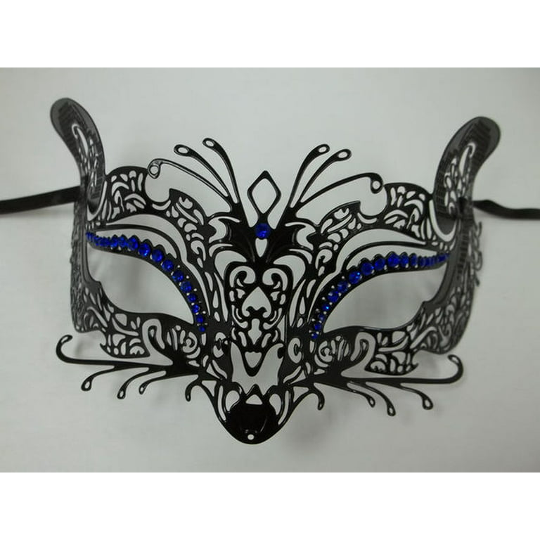 Black Blue Fox Cat Rhinestone Laser Cut Venetian Mask Masquerade Filigree - Walmart.com