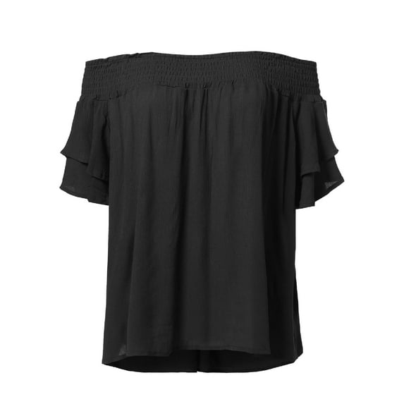 FashionOutfit Women's Festival Concert Boho Solid Off Shoulder Short Sleeve Blouse Top