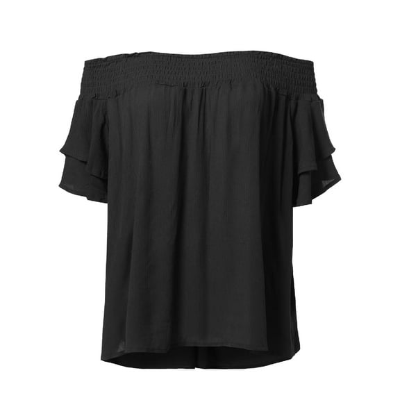 FashionOutfit Women's Festival Concert Boho Solid Off Shoulder Short Sleeve Blouse Top