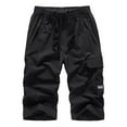 thumbnail image 3 of SWSMCLT Men's Stretch Capris Pants Soft Elastic Waist Crop Pants Long Shorts Cargo Mid Rise Loose Summer Spandex Drawstring Black 36, 3 of 4