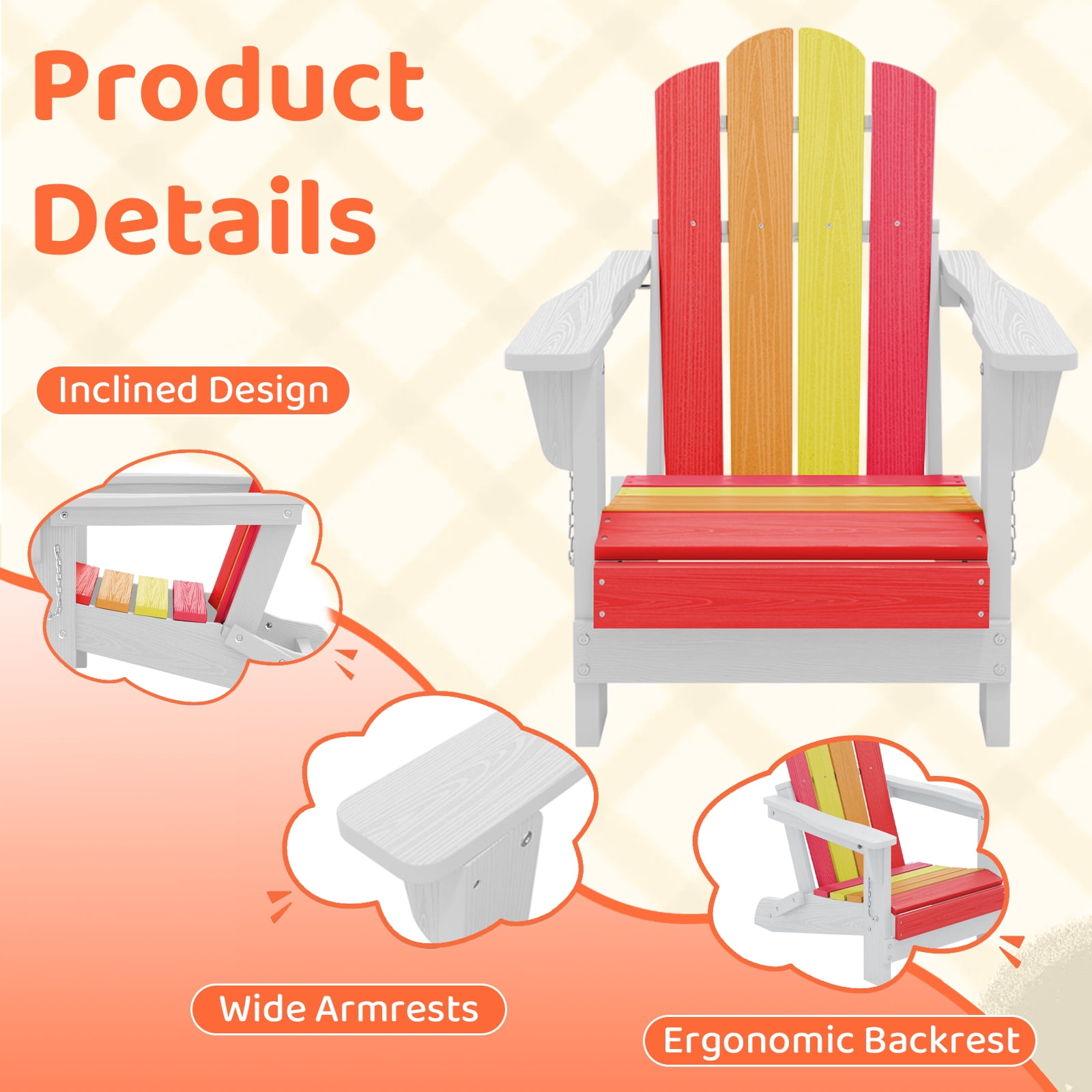 RIAFUN HDPE Adirondack Kids Outdoor Chair, Foldable & Weather-Resistant Toddler Patio Chair for Garden Lawn Yard Deck,Red-to-Pink Gradient