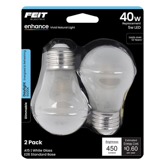 Feit Enhance A15 E26 (Medium) Filament LED Bulb Daylight 40 Watt Equivalence 2 pk