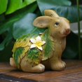 thumbnail image 2 of Estatuilla de animal de jardín conejo con hojas y flores, al aire libre Afortunado Sencillez, 2 of 4