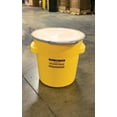 thumbnail image 2 of 20 Gallon Plastic Drum with Lid, Metal Lever-Lock, 20.4"x20.9", Salvage Drum Made of Durable, Lightweight HDPE, Withstands Weather and Chemicals, Made in USA, Yellow, 1654, 2 of 6