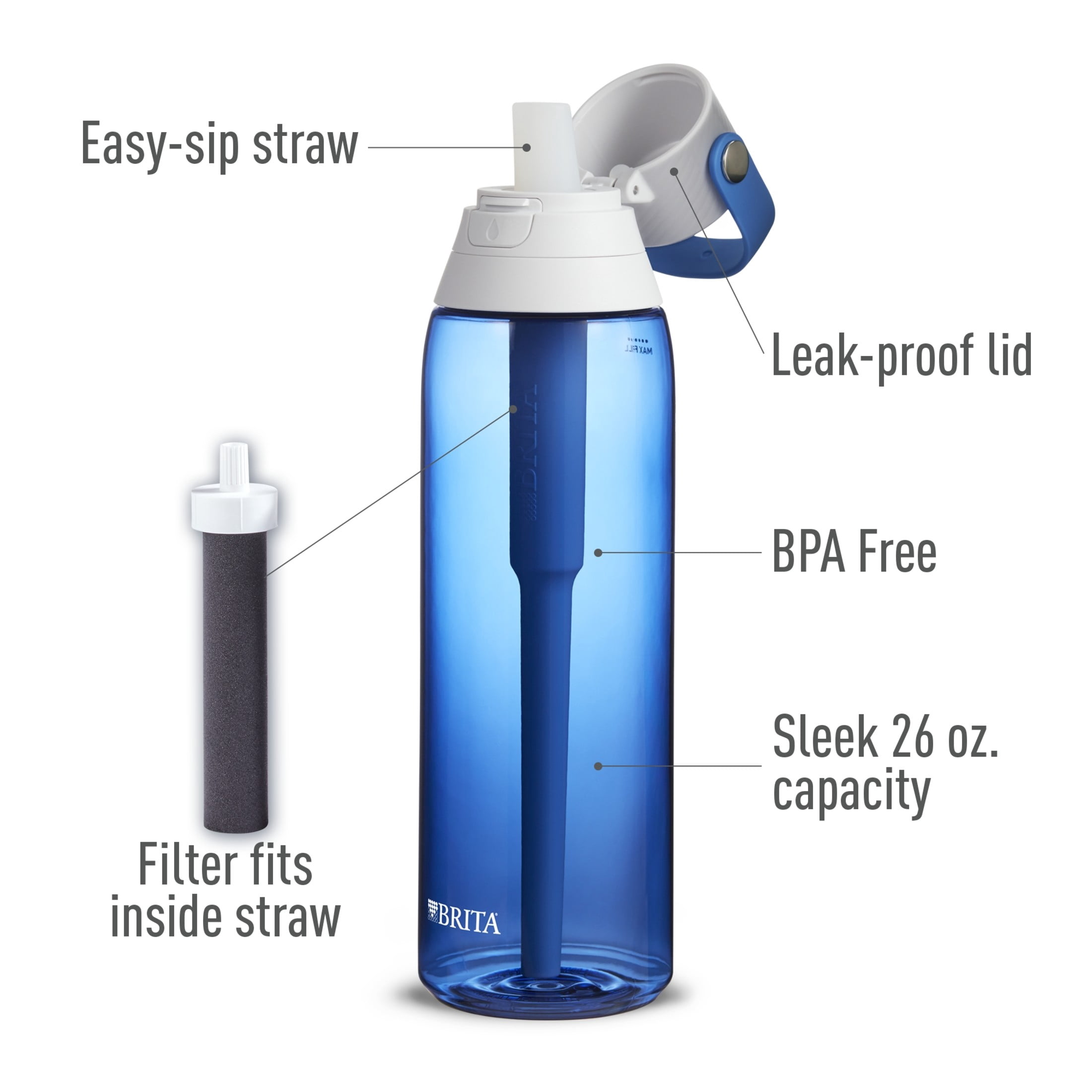 Brita 26oz Sapphire Premium Leak Proof Filtered Water Bottle with Straw