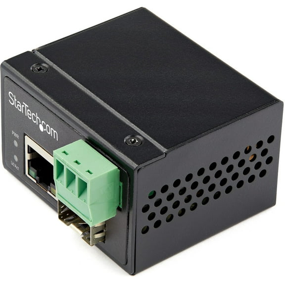 StarTech Industrial Fiber to Ethernet Media Converter - 100Mbps SFP to RJ45/CAT6 SM/MM - Fiber to Copper Network - IP-30 12V Input (248817)