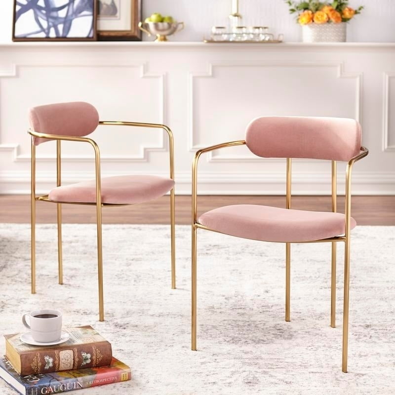 TMS Retro Velvet Dining Arm Chair (Set of 2), Dusty Pink