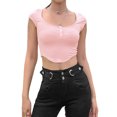 thumbnail image 2 of Txlixc Mujeres Verano Sexy Crop Tops Manga Corta Cuello Cuadrado Botón Camiseta Txlixc Sexy, 2 of 9