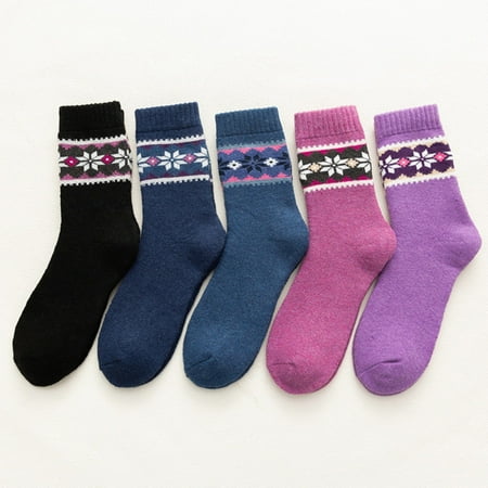 

christmas socks for women 5 Pairs Cold Socks Pack Winter Warm Womens Vintage Soft Knit Socks 5 Wool Socks