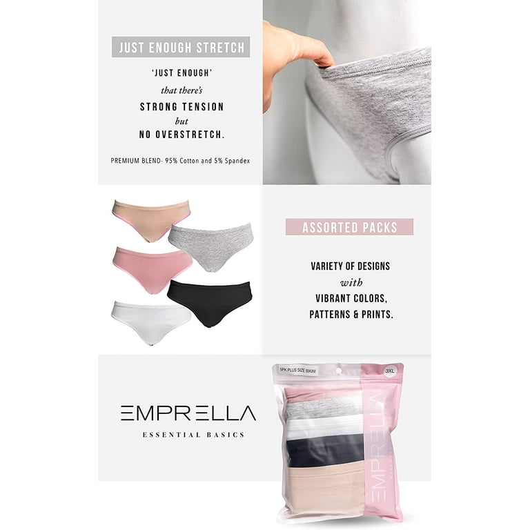 Emprella Womens Plus Size Bikini Brief Panties -5 Pack 