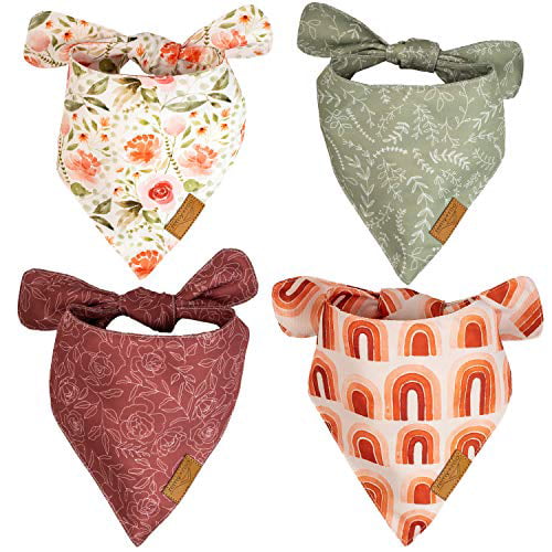 Remy+Roo Dog Bandanas - 4 Pack | Rubi Set | Premium Durable Fabric | Unique Shape | Adjustable Fit | Multiple Sizes Offered | (Small)