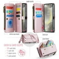 thumbnail image 3 of Crossbody for Samsung Galaxy S25 Case Wallet【RFID Blocking】with 10-Card Holder Zipper Bills Slot, Soft PU Leather Magnetic Shoulder Wrist Strap for Galaxy S25 Wallet Case Women, Pink, 3 of 10
