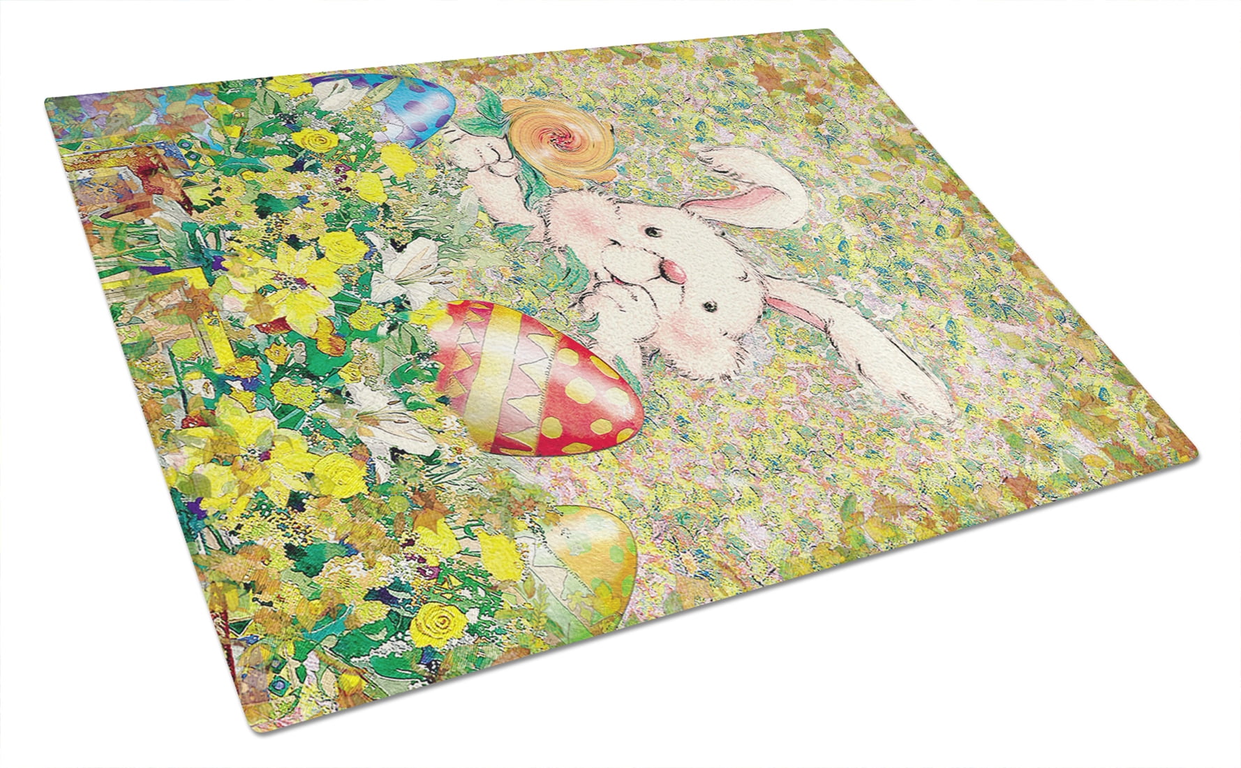 Easter Bunny and Eggs Glass Cutting Board Large