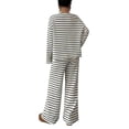 thumbnail image 5 of Domzest Womens 2 Piece Sets Crew Neck Long Sleeve Striped Blouse Matching Elastic High WaistWide Leg Pants Casual Spring Fall Outfits Black S, 5 of 5