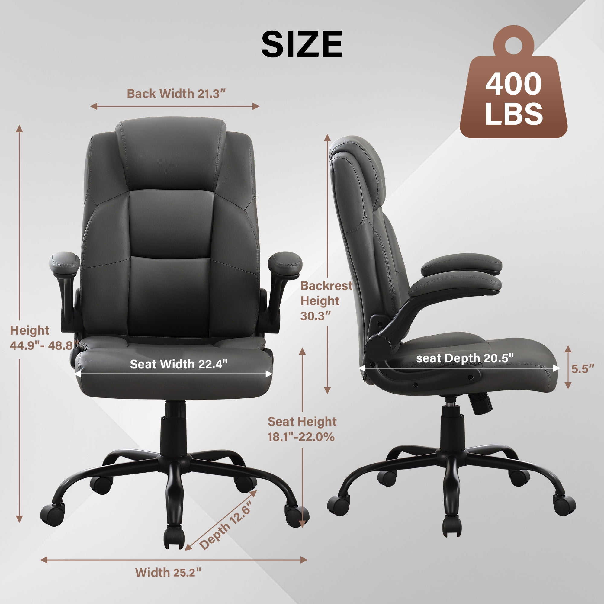 JONPONY Big and Tall Office Chair 400LBS Wide Seat Ergonomic Computer Desk Chair High Back Executive(图3)