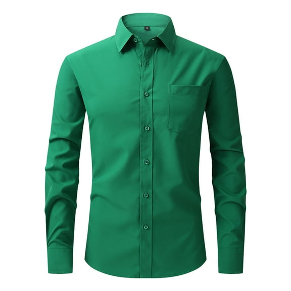 Inglocry Men's Long Sleeve Dress Shirt Modern Slim Fit Wrinkle-Free Casual Business Button Up Shirts Green XL