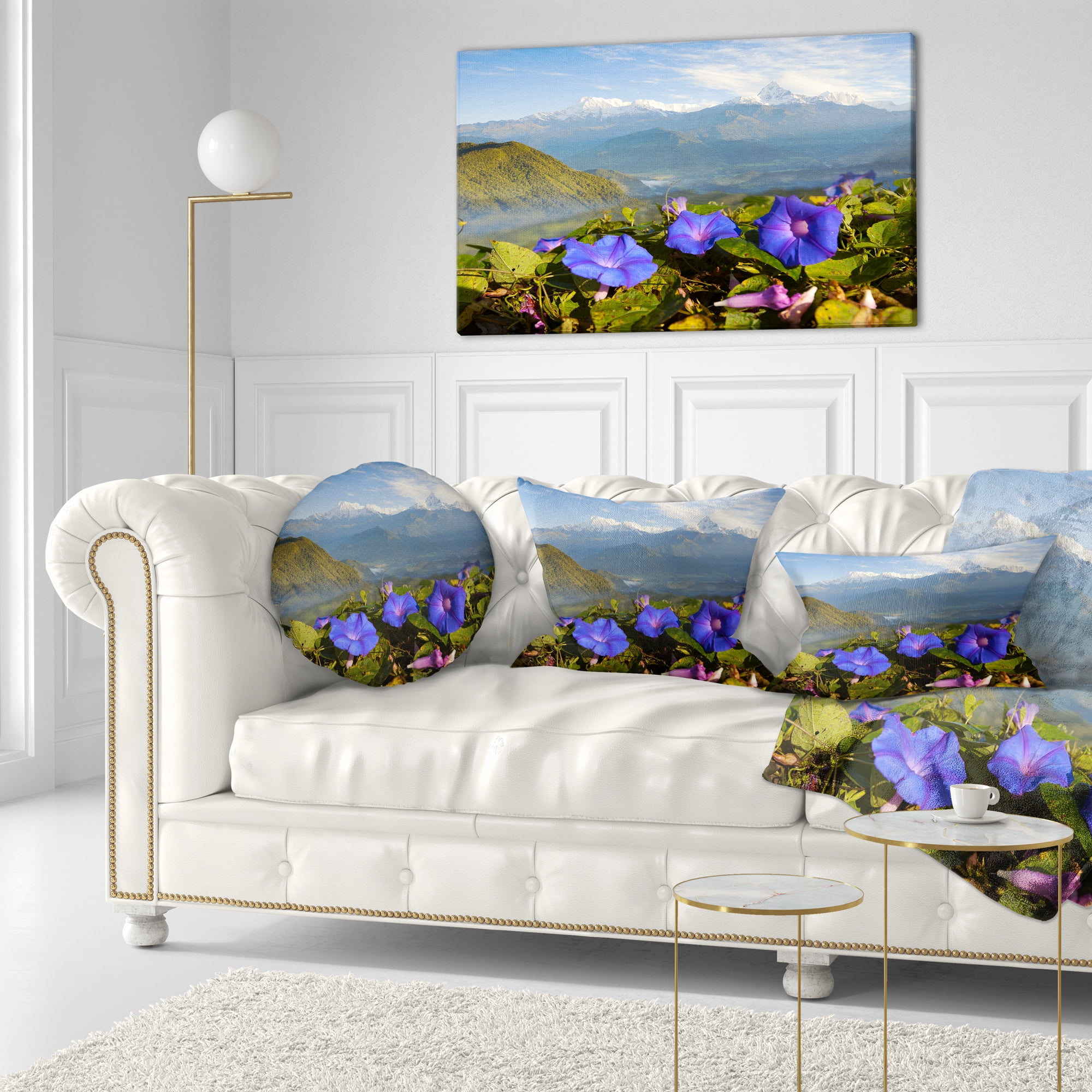 Designart Stunning Mountain Terrain with Flowers - Landscape Printed Throw Pillow - 12x20