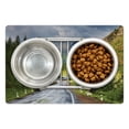 thumbnail image 1 of Woodland Pet Mat for Food and Water, Mountain Landscape Road Cloudy Sky Pine Trees Forest Summer Rainy Day Scene, Non-Slip Rubber Mat for Dogs and Cats, 18" X 12", by Ambesonne, 1 of 2