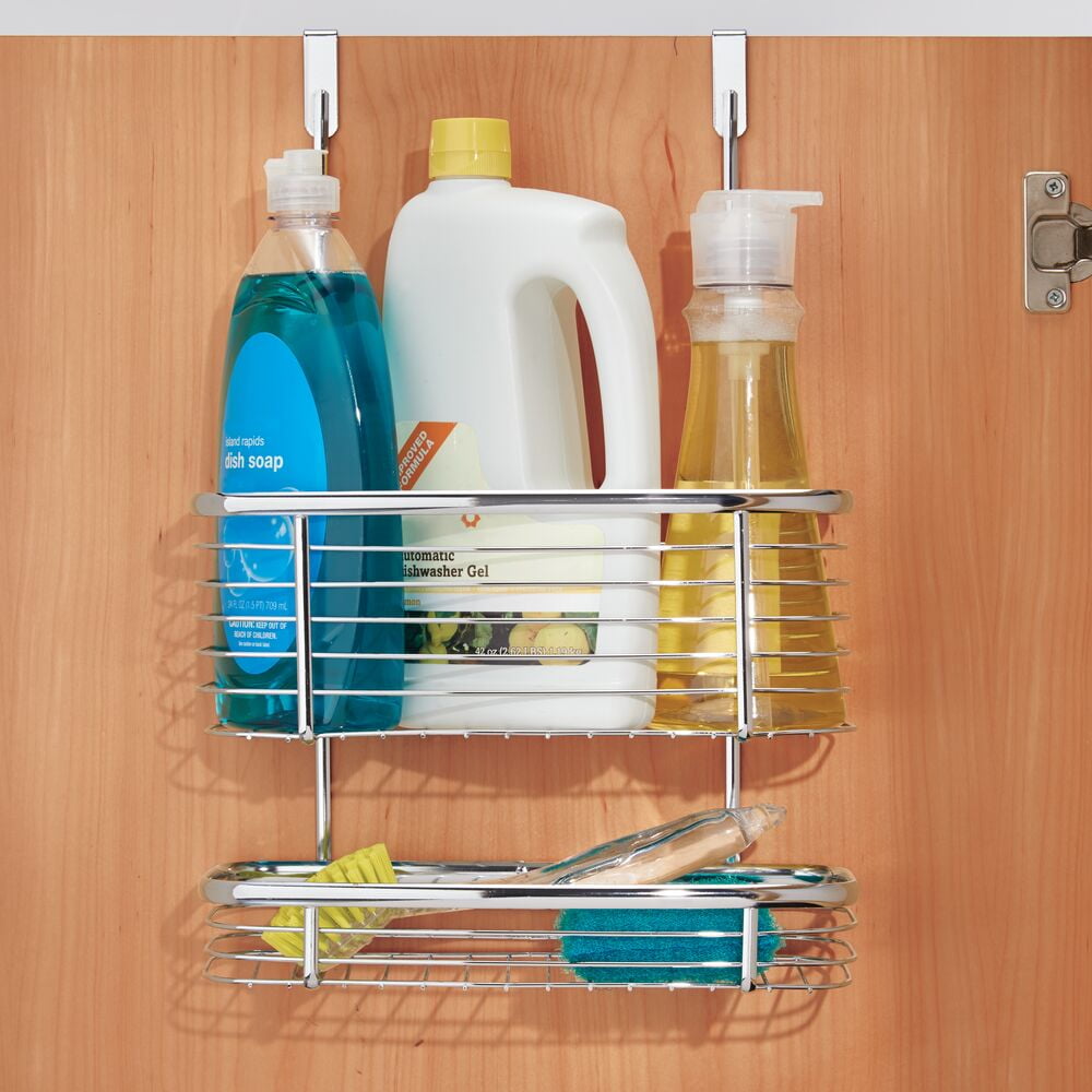 iDesign, Over the Cabinet 2-Tier Kitchen Storage Basket Organizer, 5" x 11" x 16.3", Chrome