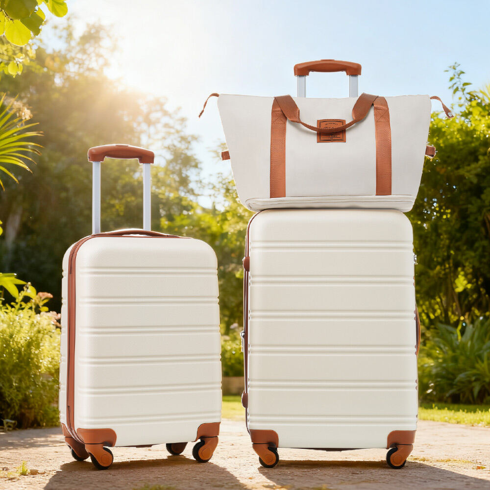 Hardside Suitcase, Hardshell Luggage Sets 2Pcs + Bag Spinner Suitcase with TSA Lock Lightweight 20" + 24", Brown+White Hardside Luggage,Abs Hardside Checked Luggage, Travel Luggage Hard Case Luggage