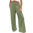 thumbnail image 3 of Horkkom Beach Pants for Women Elastic Waist Solid Color Linen Pants Summer Loose Pleated Casual Pants with Pockets, S-2XL, 3 of 6