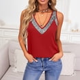 thumbnail image 2 of Rggeeun Tshirts For Women Sleeveless Deep V-Neck Solid Color Sequin Tank Top Casual Blouse Shirt For Summer Daily Wear，L，Red, 2 of 4