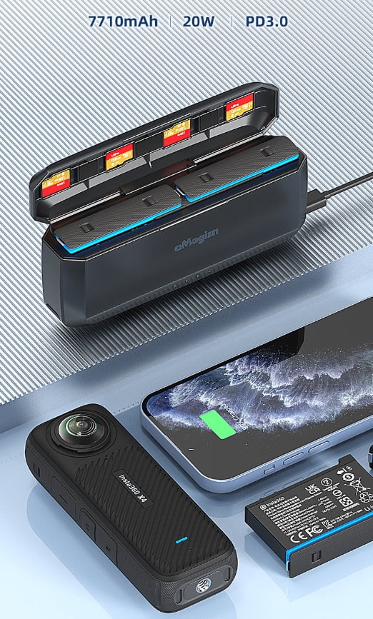 Fast Charging Power Bank for Insta360 X4 - Bigcan 7710mAh Portable PD3.0 USB-C Battery Pack, 20W Output for Sports Camera Mobile Phone iPad, Dual X4 Slot Backup Charger with Indicator