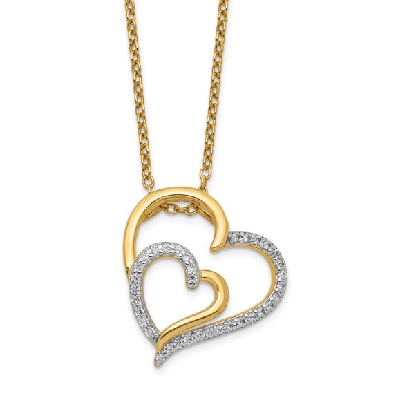 Auriga Fine Jewelry 925 Sterling Silver Gold-plated Brilliant-cut CZ Fancy Double Heart Necklace 18" for Women