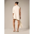 thumbnail image 2 of Beige Asymmetrical Drape Mini Dress With High Mock Neck And Short Sleeves Elegant Evening Guest Wear, 2 of 5