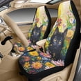 thumbnail image 3 of Xixirimido Car Seat Cover Set of 5 Pieces Front Seat Covers with Matching Seat Belt and Center Console Covers PU Leather Fits Most Vehicles, Black Cat Vibrant Daisy, 3 of 8
