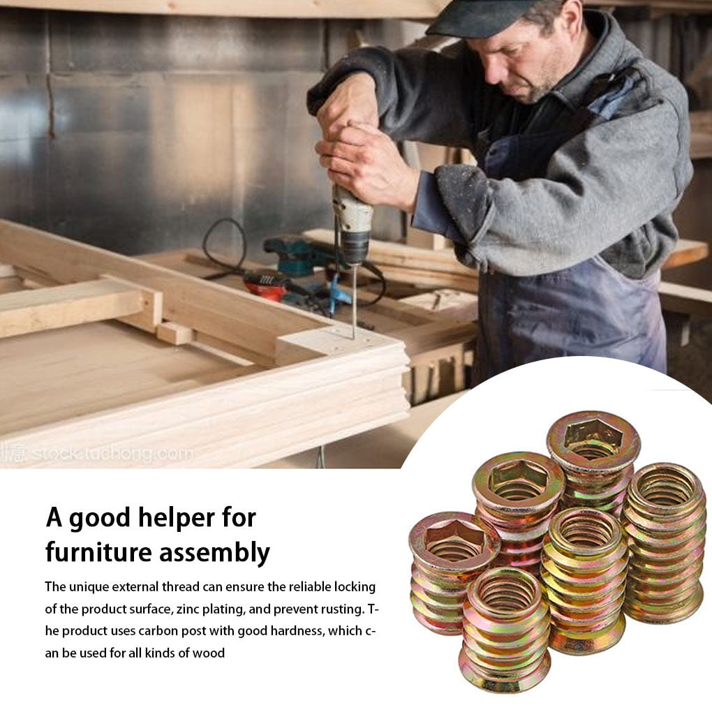 Insert Fileté Bois Vis En Alliage de Zinc M4 M5 M6 M8 Insert Fileté Écrou De Vis À Six Pans Creux Pour Les Meubles En Bois (150 pièces