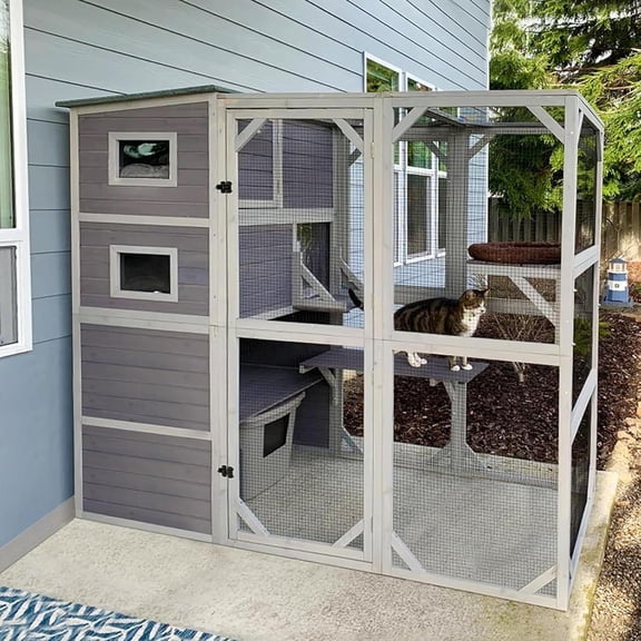 MEDEHOO Cat House Catio Outdoor Cat Enclosure 76.8" Large Kitty Shelter for Cats Outdoor Patio,Large Weatherproof Cat Cage with Window,Resting Box