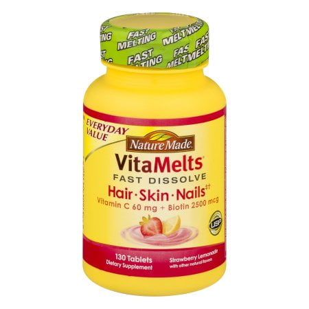 Nature Made VitaMelts Hair Skin Nails Tablets, 130 Ct, 2 Pack (130 x 2)