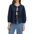 thumbnail image 2 of Michellecmm Women Basic Tie Front Tops Casual Solid Color Loose 3/4 Sleeve Shirt Cardigan for Club Streetwear Aesthetic Clothes, 2 of 9