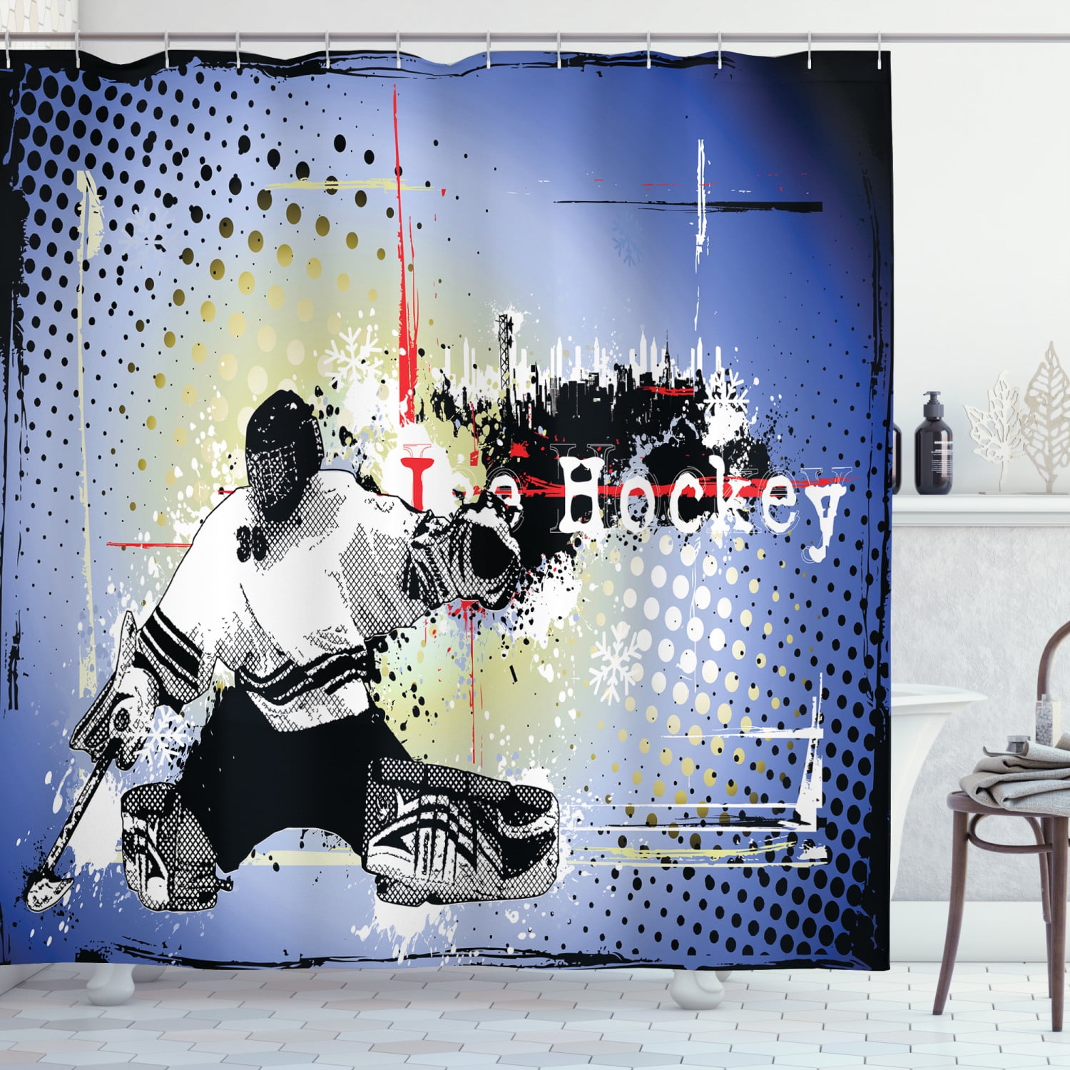 Details about   Hockey Shower Curtain Retro Grunge Goaltender Print for Bathroom 
