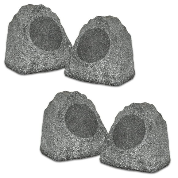 Theater Solutions Outdoor Granite Rock 4 Speaker Set with 8" Woofers Yard Spa