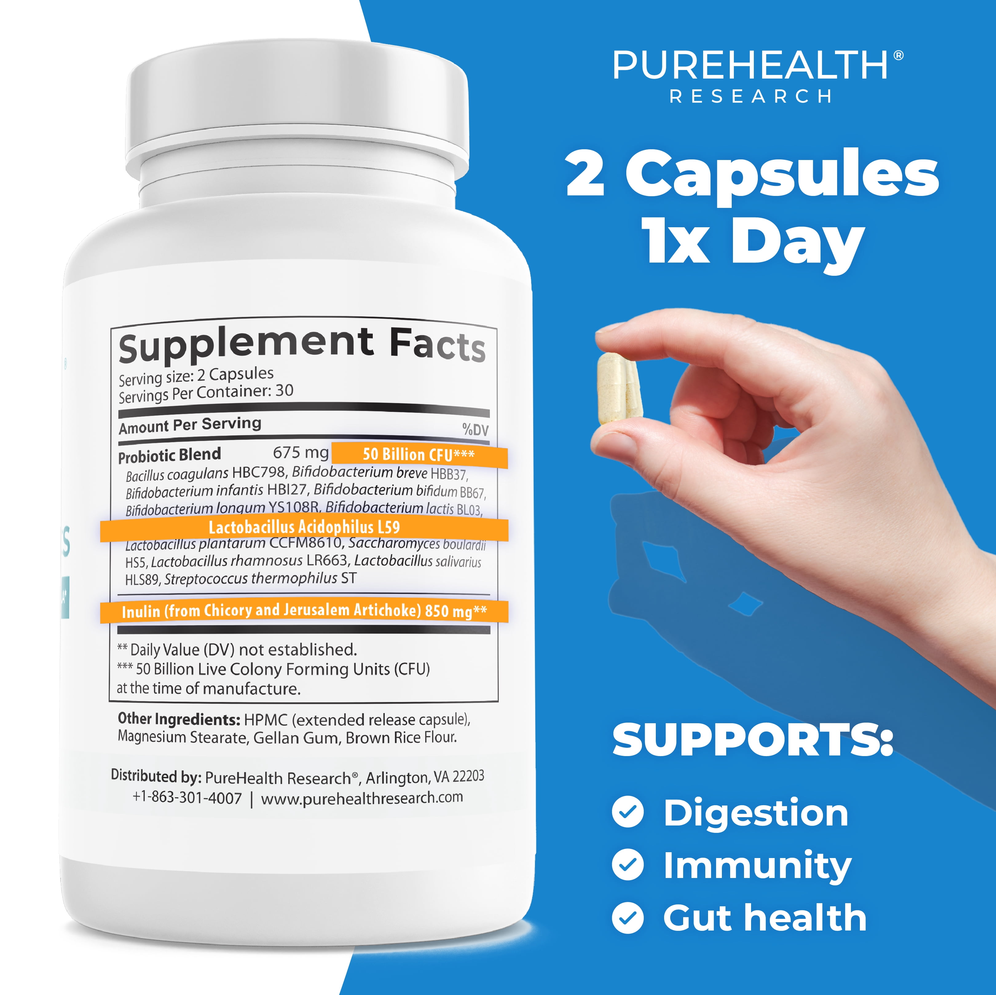 Sapiens Daily Probiotics for Digestive Health, 50 Billion CFU, 13 Strains, Gut Flora Probiotics , Acidophilus Probiotics and Prebiotics by PureHealth Research