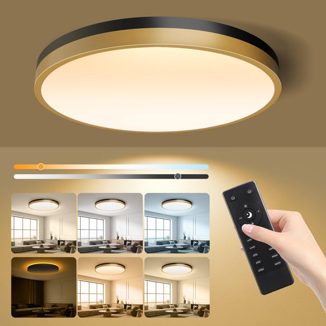 Lightania 15 Inch Flush Mount Ceiling Light with Remote Control & Night Light, 5CCT Dimmable Ceiling Light Fixture, 35W 3500LM 2700K-6500K Adjustable
