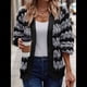 thumbnail image 5 of Suéter de Invierno de Punto Holgado con Rayas y Mangas Farol para Mujer, Moda de Otoño Gris Negro M, 5 of 10