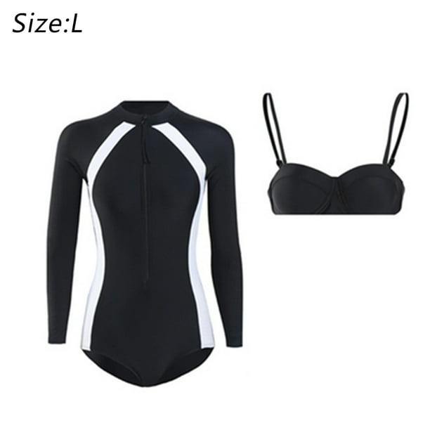 Women Rash Guard Long Sleeve One Piece Swimsuit Zipper