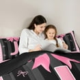 thumbnail image 5 of Manfei Monogrammed J Bedding King Comforter Set,Ribbon Bowknot Down Comforter,Pink Black Bedding Sets King with Comforter,Microfiber Room Decorative Reversible,3 Pieces, 5 of 8