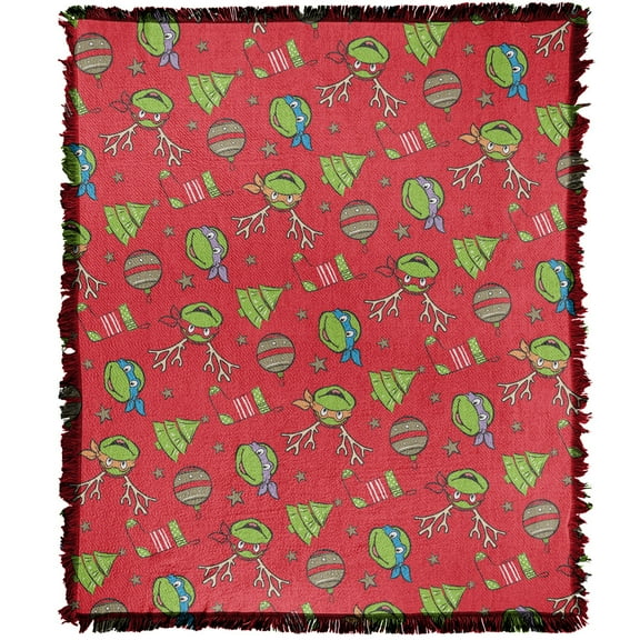TMNT Teenage Mutant Ninja Turtles Blanket, 50'x60' Christmas Pattern Woven Tapestry Cotton Blend Fringed Throw Blanket