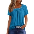 thumbnail image 2 of DENGDENG Summer Tops for Women 2024 Trendy Short Sleeve Fashion Button Square Neck Blouses Cute Petite Tops Shirts Dressy Tunic Tees 2024， Blue S, 2 of 8